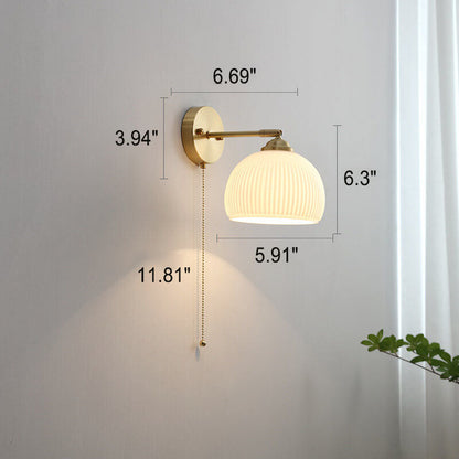 Striped Glass Brass Wall Sconce, Pull Cord, E26, Three Designs