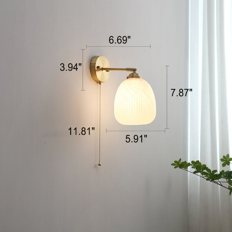 Striped Glass Brass Wall Sconce, Pull Cord, E26, Three Designs