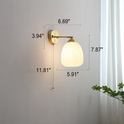 Striped Glass Brass Wall Sconce, Pull Cord, E26, Three Designs