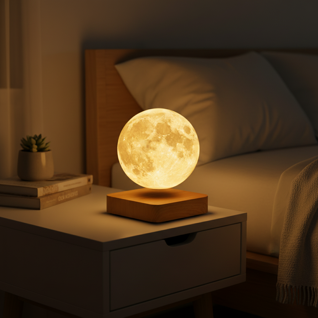 Floating Moon Lamp for Desk, Wireless Rechargeable, Dimmable, Levitating Ambient Light