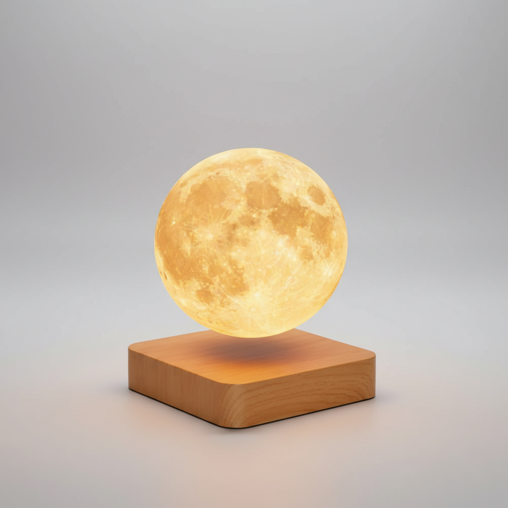 Floating Moon Lamp for Desk, Wireless Rechargeable, Dimmable, Levitating Ambient Light