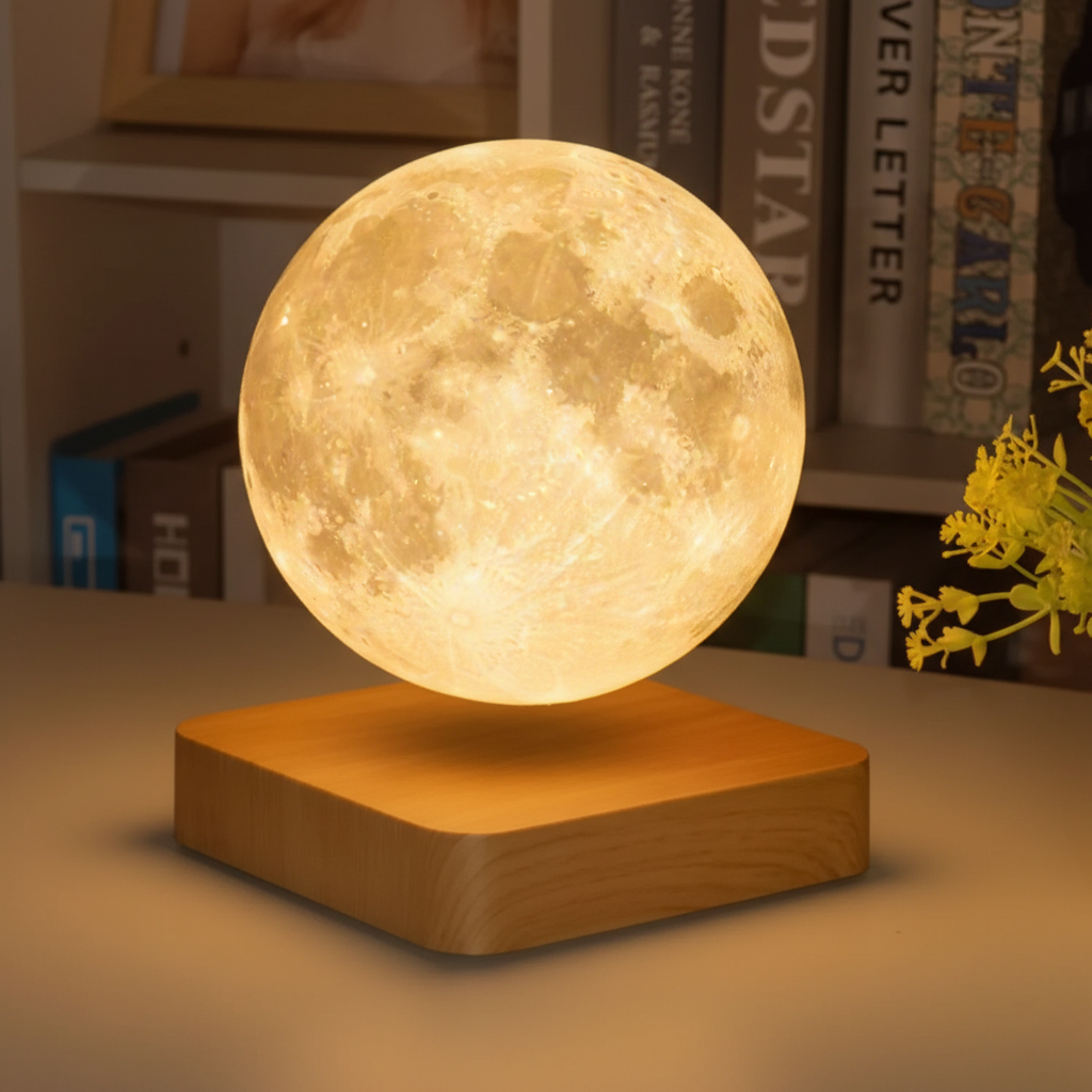 Floating Moon Lamp for Desk, Wireless Rechargeable, Dimmable, Levitating Ambient Light