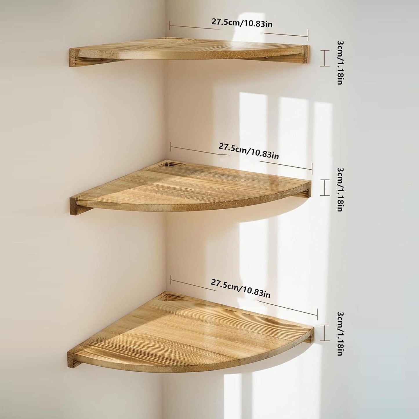 Timber Corner Floating Shelf, Solid Hardwood, Matte, Three Sizes, 15 lb