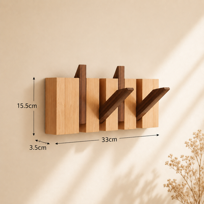 Wall mount shelf with hooks | Elegant wooden wall-mounted rack for coats and bags 0