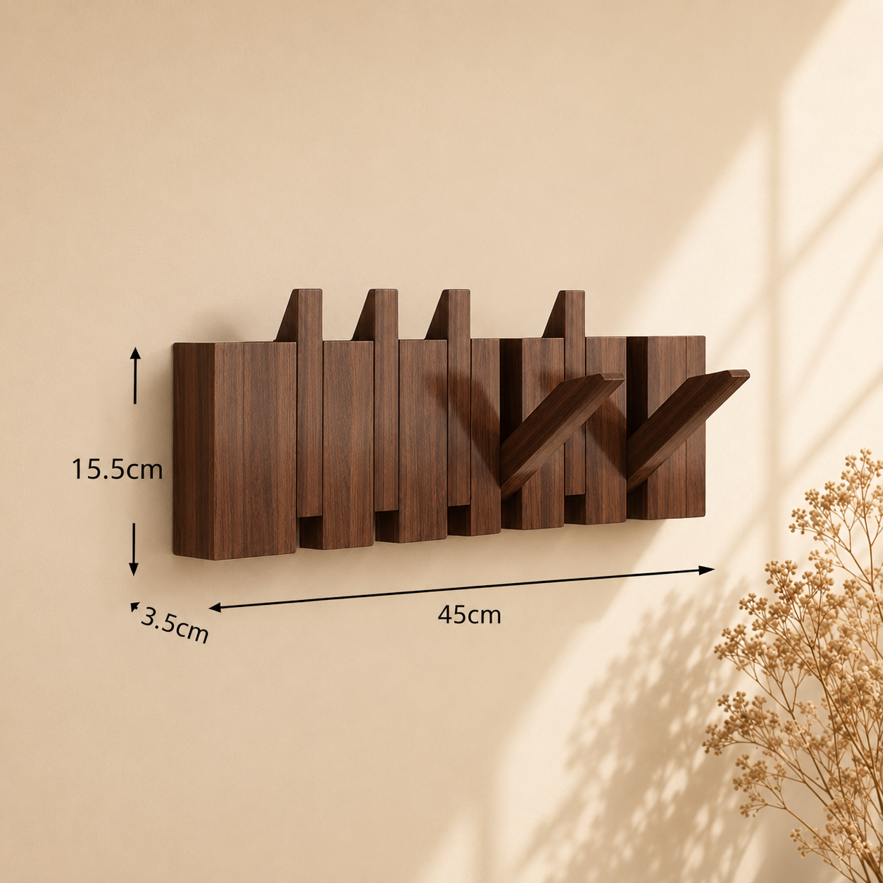 Wall mount shelf with hooks | Elegant wooden wall-mounted rack for coats and bags 3