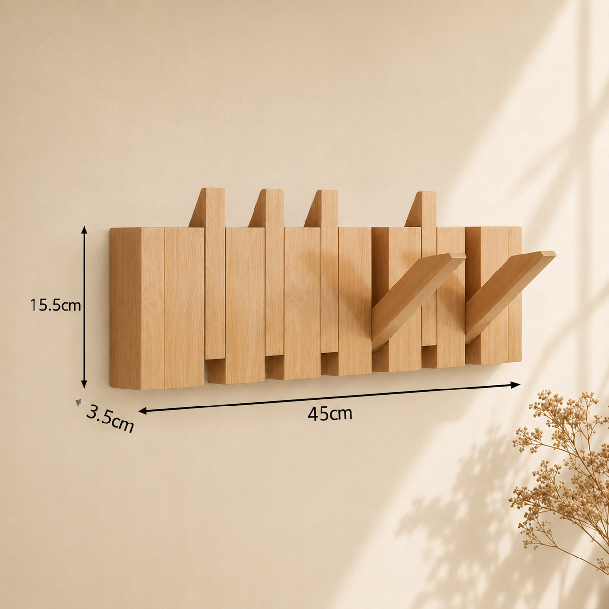 Wall mount shelf with hooks | Elegant wooden wall-mounted rack for coats and bags 5