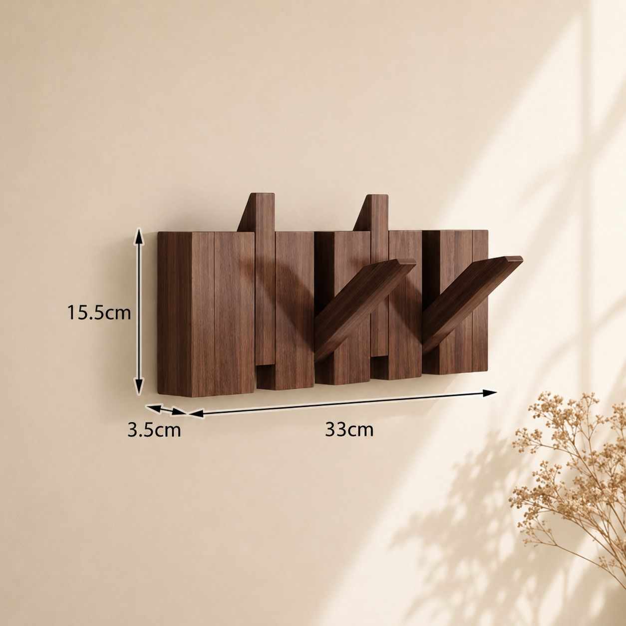 Wall mount shelf with hooks | Elegant wooden wall-mounted rack for coats and bags 6
