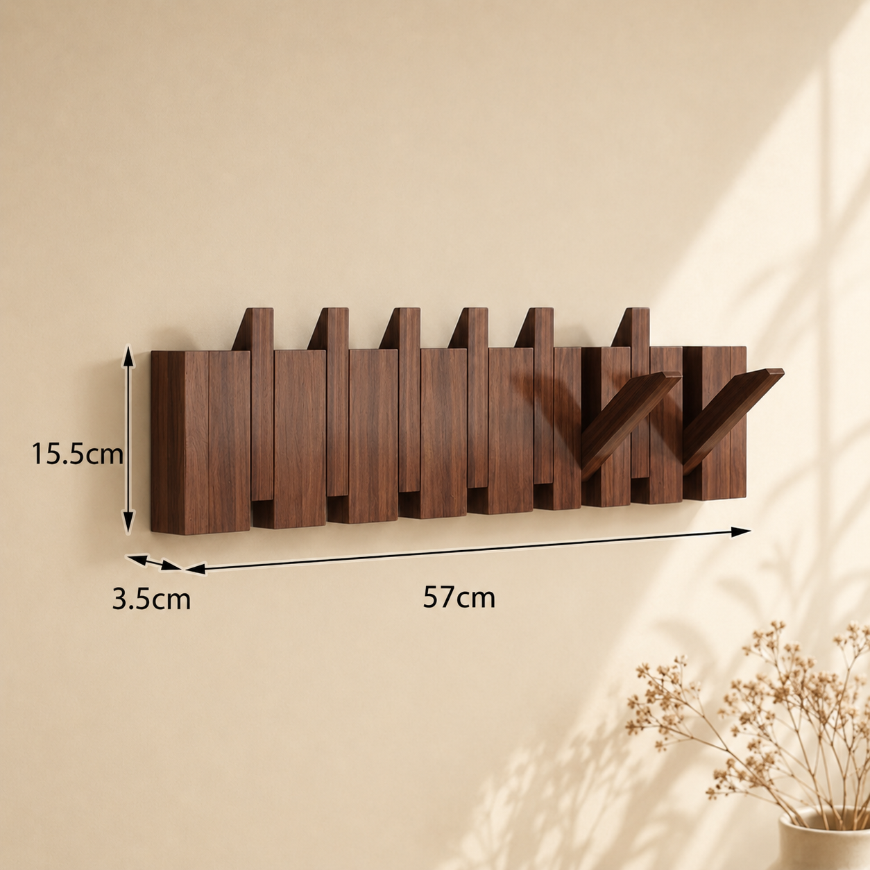 Wall mount shelf with hooks | Elegant wooden wall-mounted rack for coats and bags 7