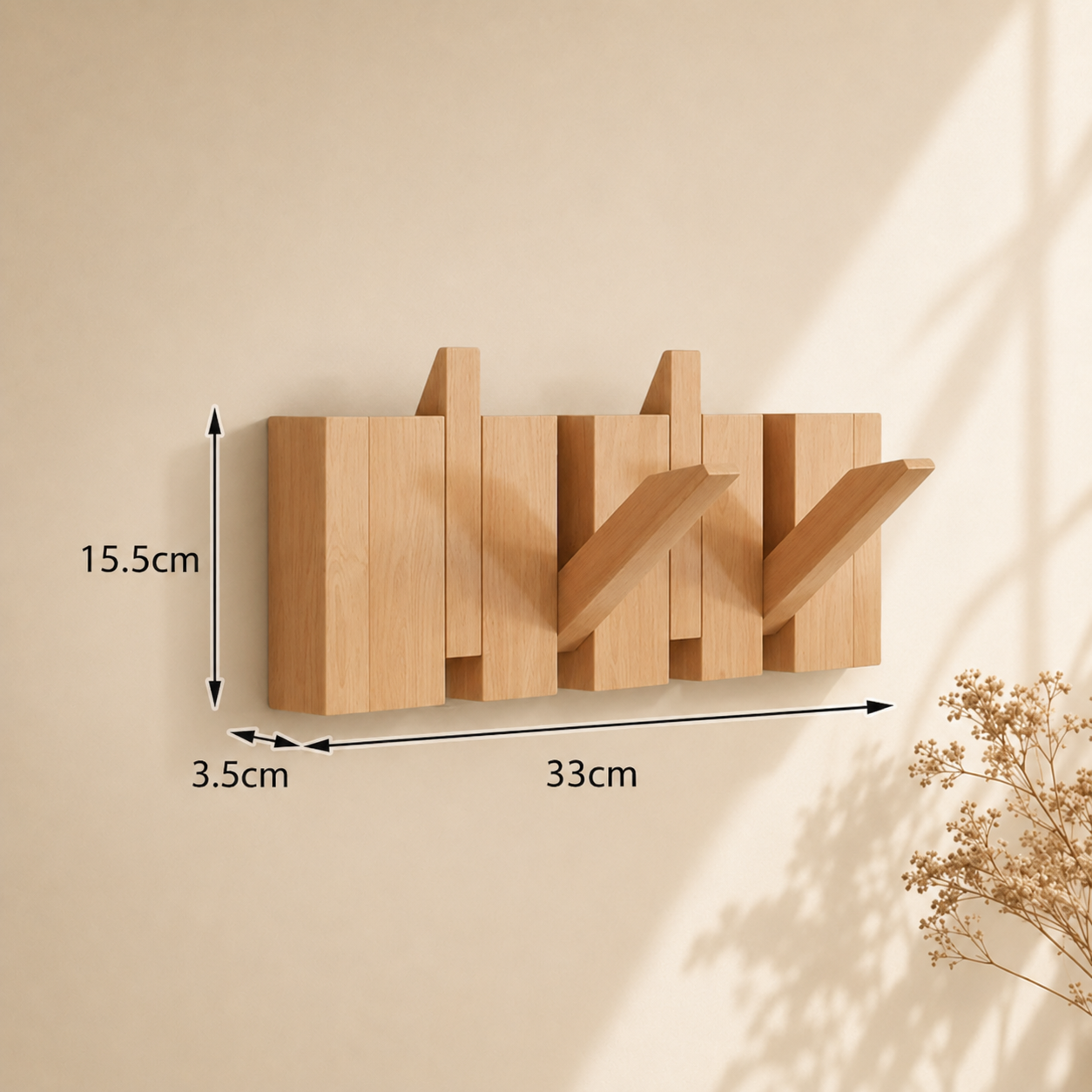 Wall mount shelf with hooks | Elegant wooden wall-mounted rack for coats and bags 8