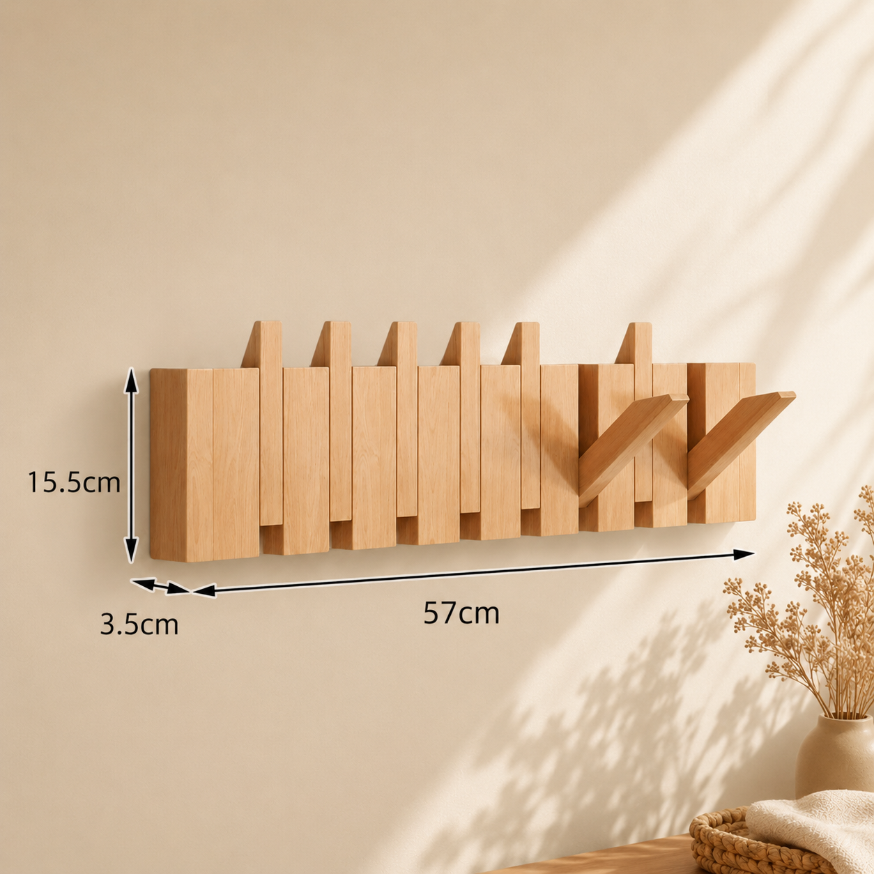 Wall mount shelf with hooks | Elegant wooden wall-mounted rack for coats and bags 9