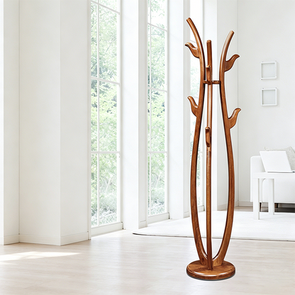 Sculptural Rubberwood Coat Rack, Curved Hooks