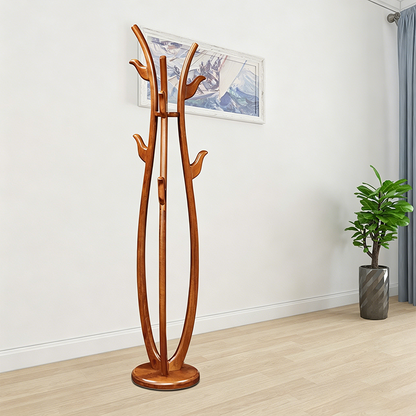 Sculptural Rubberwood Coat Rack, Curved Hooks