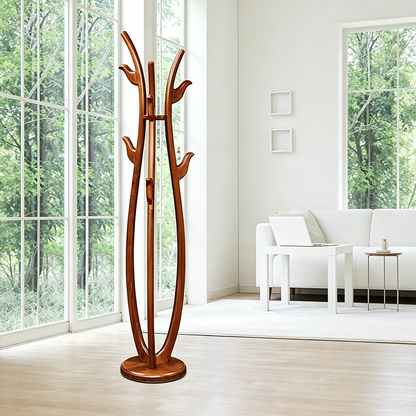 Sculptural Rubberwood Coat Rack, Curved Hooks