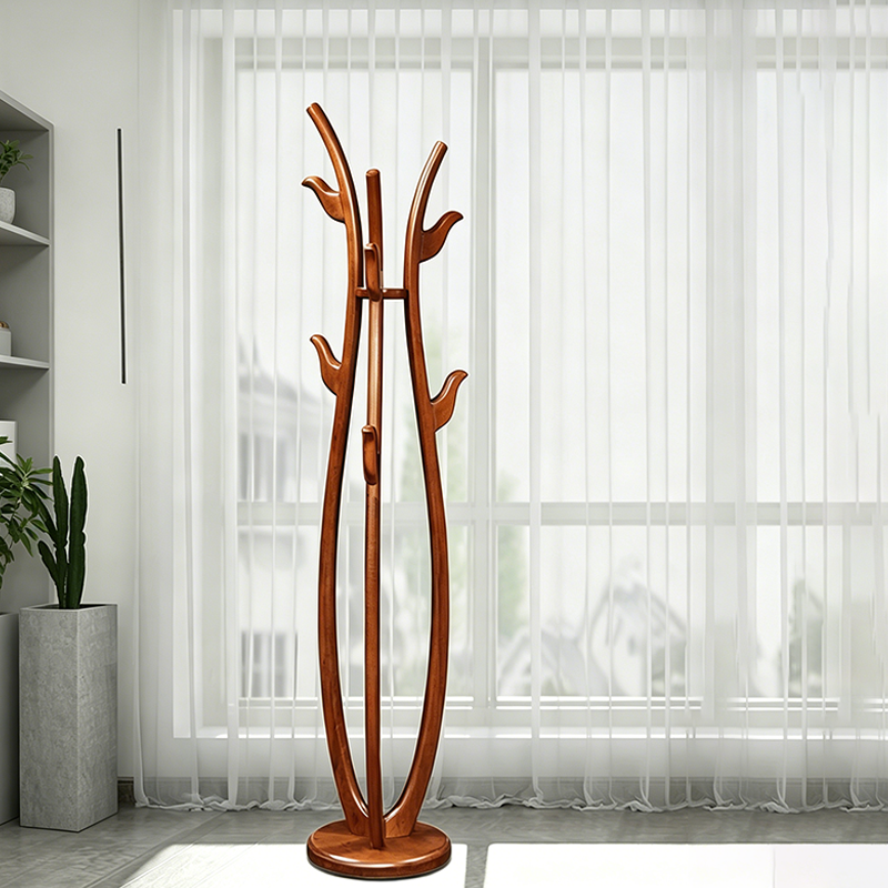 Sculptural Rubberwood Coat Rack, Curved Hooks