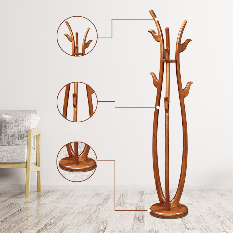 Sculptural Rubberwood Coat Rack, Curved Hooks