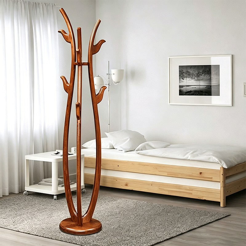 Sculptural Rubberwood Coat Rack, Curved Hooks