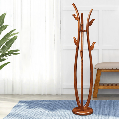 Sculptural Rubberwood Coat Rack, Curved Hooks