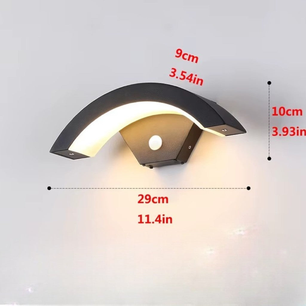 Motion Sensor Outdoor Wall Light - Modern Curved LED Lamp