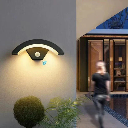 Motion Sensor Outdoor Wall Light - Modern Curved LED Lamp