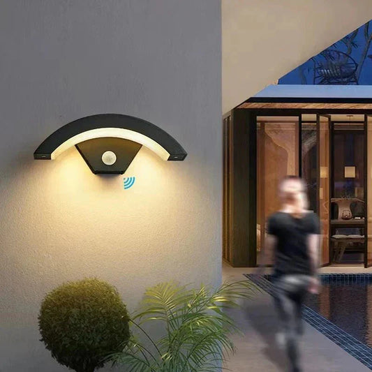 Motion Sensor Outdoor Wall Light - Modern Curved LED Lamp