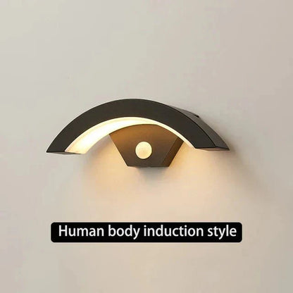 Motion Sensor Outdoor Wall Light - Modern Curved LED Lamp