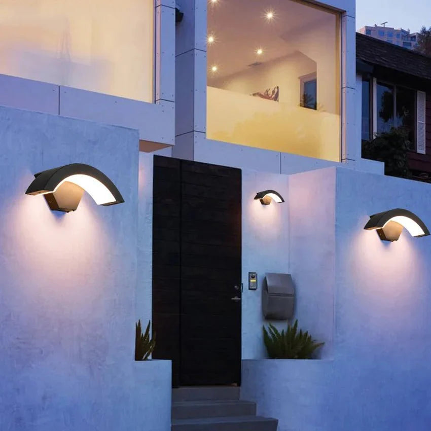 Motion Sensor Outdoor Wall Light - Modern Curved LED Lamp