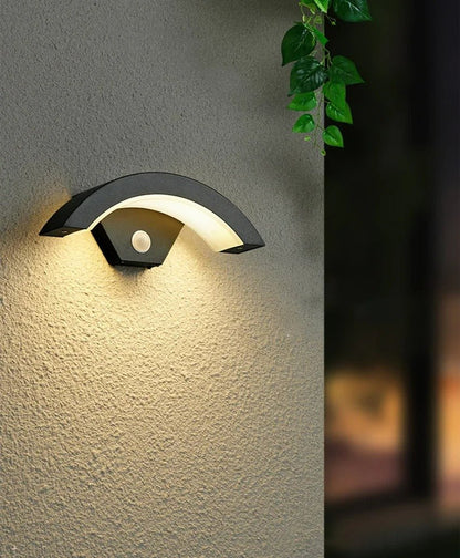 Motion Sensor Outdoor Wall Light - Modern Curved LED Lamp