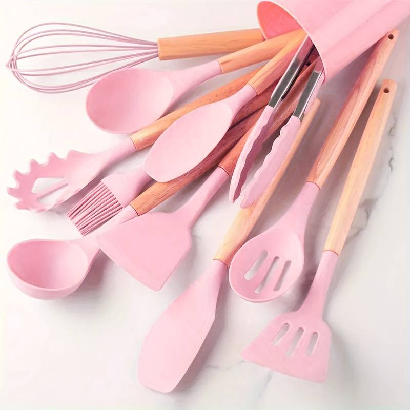 12-Piece Kitchen Utensil Set, Silicone with Wood Accent, Heat-Resistant to 230°C, Non-Stick