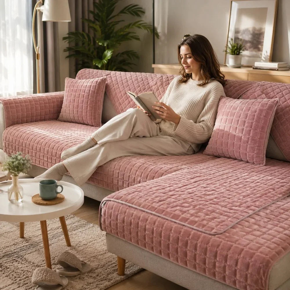 Flannel Sofa Cushion Cover Non-Slip Thickened Plush