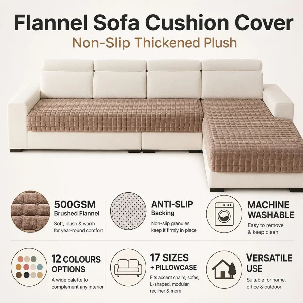 Flannel Sofa Cushion Cover Non-Slip Thickened Plush