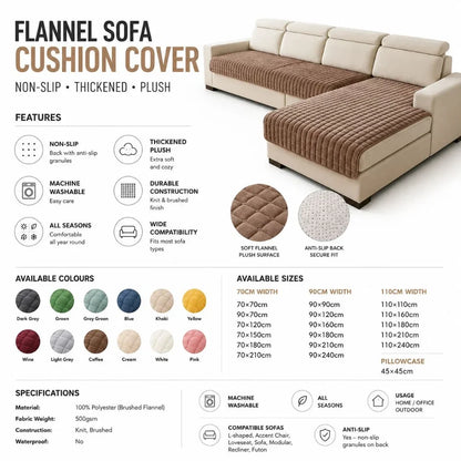 Flannel Sofa Cushion Cover Non-Slip Thickened Plush