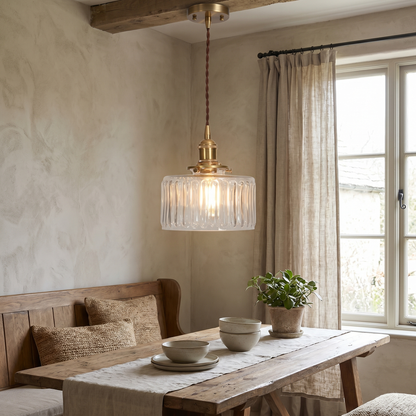 Glass Round Jar Pendant Light, Copper, E26, Clear or Green, Two Designs