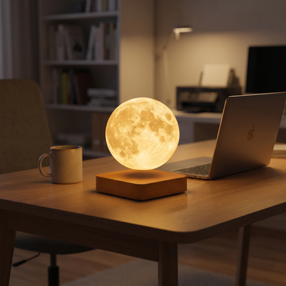 Floating Moon Lamp for Desk, Wireless Rechargeable, Dimmable, Levitating Ambient Light