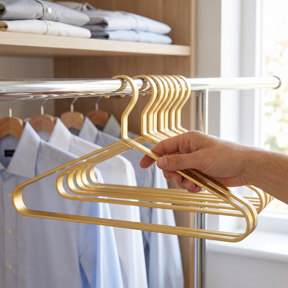 Metal Clothes Hangers, Gold, 45x18 cm, Aluminum, Non-Slip, Set of 4