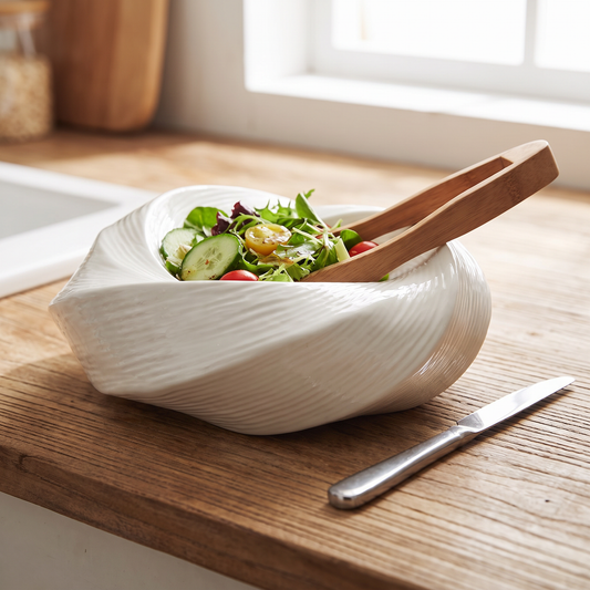 Salad Bowl 23 cm, Ceramic, Spiral Pattern, Ivory, Dishwasher Safe
