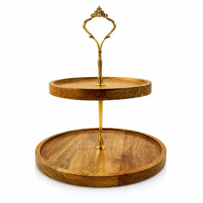 Japanese Solid Wood Fruit Tray Two Tier Round Snack Plate