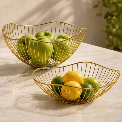 Metal Wire Fruit Basket Set - Round and Oval Kitchen Storage Bowl