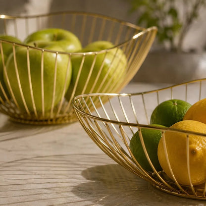 Metal Wire Fruit Basket Set - Round and Oval Kitchen Storage Bowl