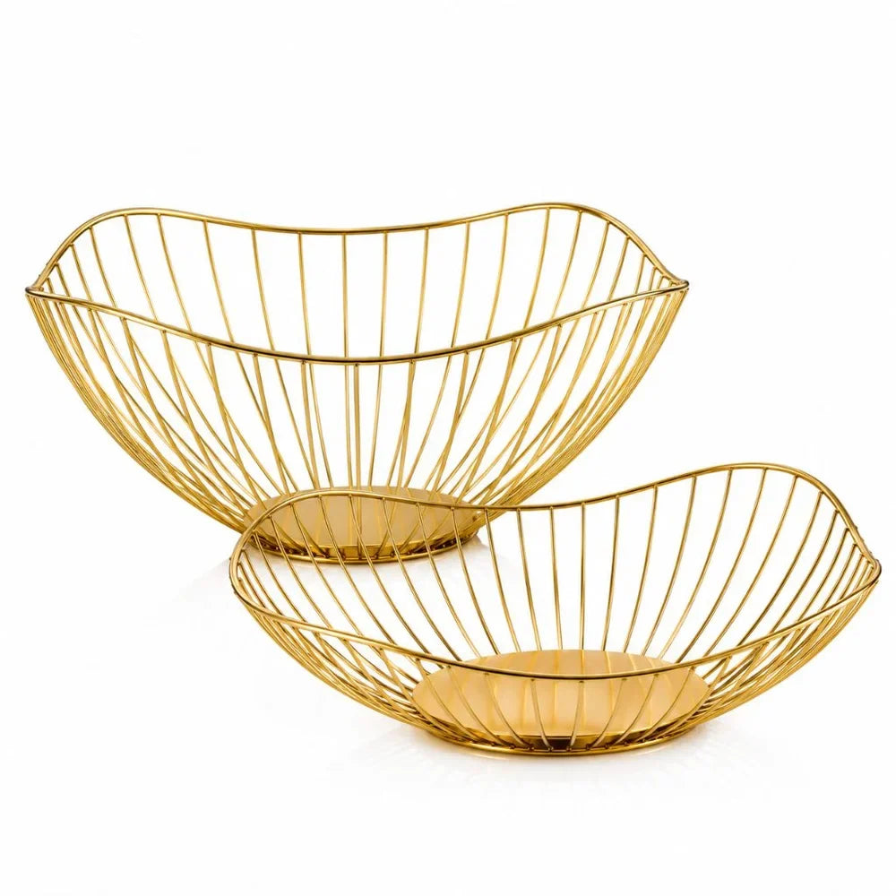 Metal Wire Fruit Basket Set - Round and Oval Kitchen Storage Bowl