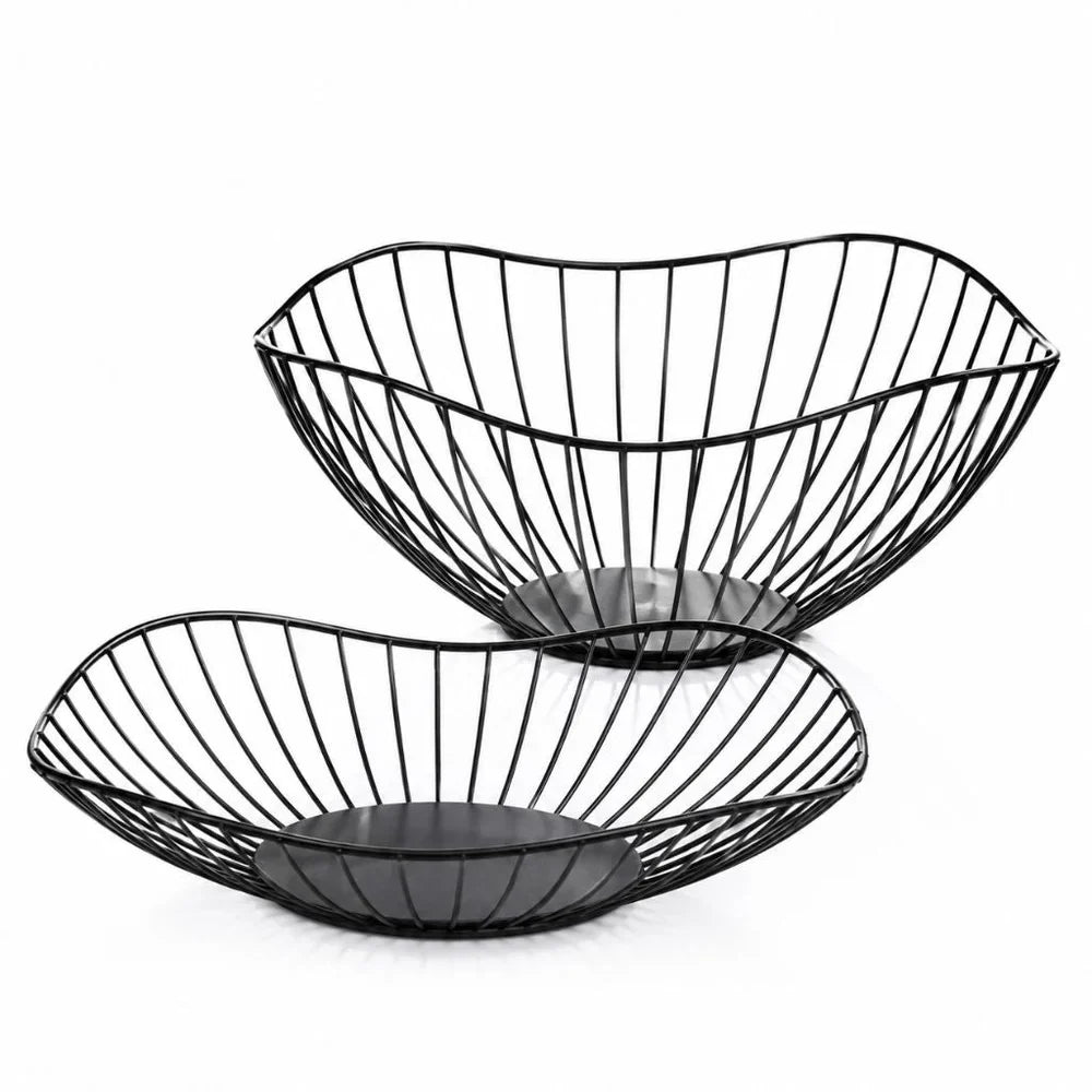 Metal Wire Fruit Basket Set - Round and Oval Kitchen Storage Bowl