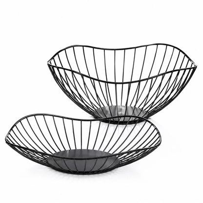 Metal Wire Fruit Basket Set - Round and Oval Kitchen Storage Bowl