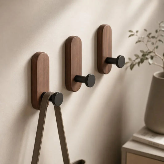 Nordic Walnut Wood Adhesive Wall Hooks - No Drill