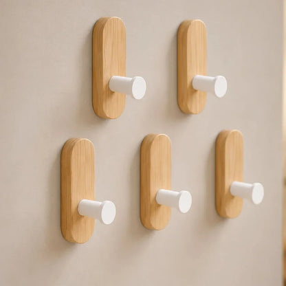 Nordic Walnut Wood Adhesive Wall Hooks - No Drill