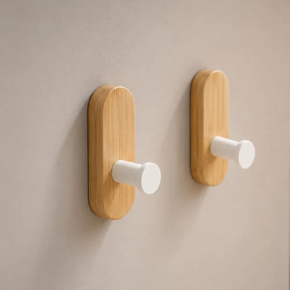 Nordic Walnut Wood Adhesive Wall Hooks - No Drill