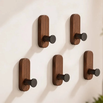 Nordic Walnut Wood Adhesive Wall Hooks - No Drill