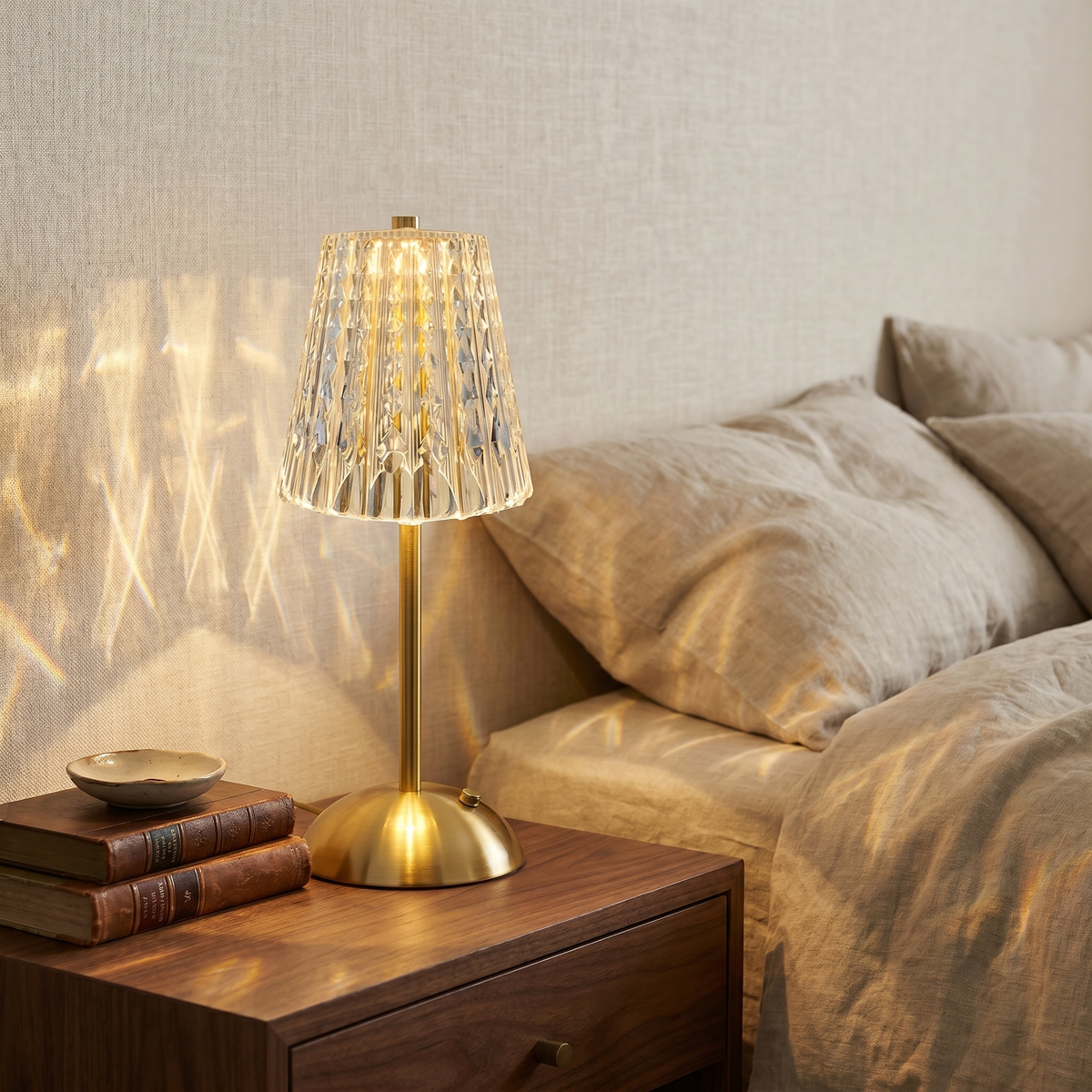 Rechargeable Crystal LED Lamp, Gold Iron, Touch Dimmer, 3 Modes, 4 Shapes