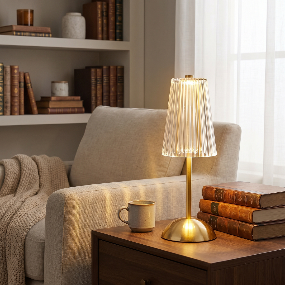 Rechargeable Crystal LED Lamp, Gold Iron, Touch Dimmer, 3 Modes, 4 Shapes