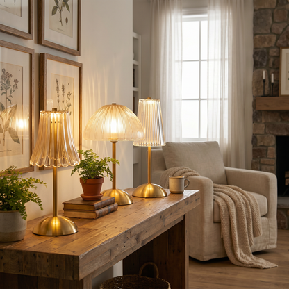 Rechargeable Crystal LED Lamp, Gold Iron, Touch Dimmer, 3 Modes, 4 Shapes