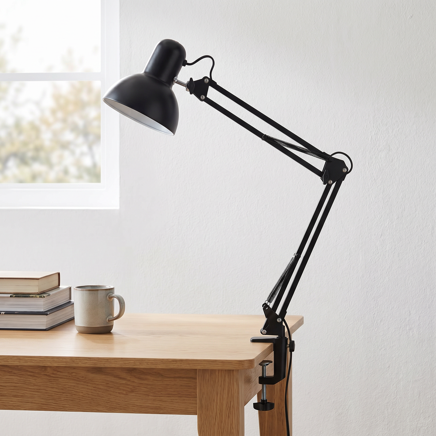 Retractable Long Arm Clip Table Lamp, 1-Light Minimalist