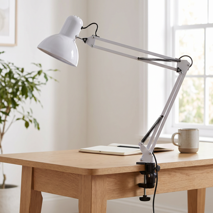 Retractable Long Arm Clip Table Lamp, 1-Light Minimalist